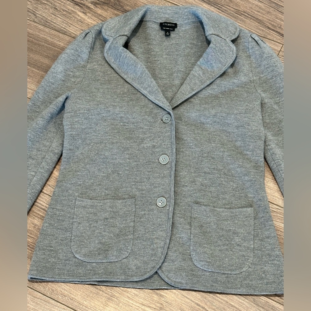 NWOT Talbots Merino Wool Grey Sweater Blazer Size Small - Picture 4 of 10